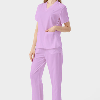 Bata quirúrgica de mujer morada, vista lateral