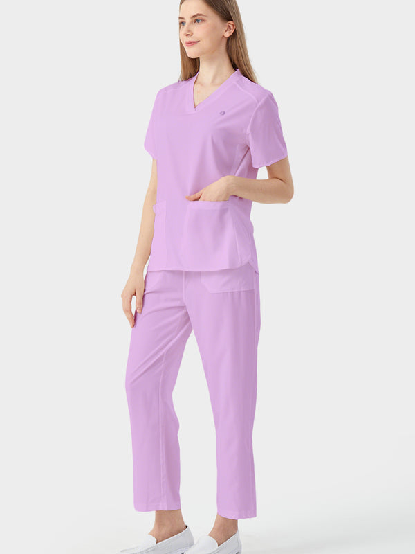 Bata quirúrgica de mujer morada, vista lateral