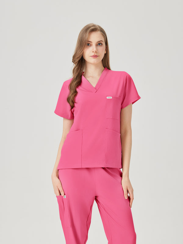 Bata quirúrgica fucsia para mujer JelriSoFit®, vista frontal