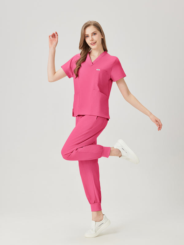 Camisón quirúrgico fucsia para mujer JelriSoFit® (vista lateral)