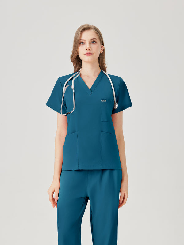 Bata quirúrgica JelriSoFit® azul cielo para mujer, vista frontal