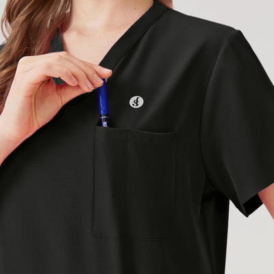 Bata quirúrgica negra para mujer JelriSoFit® con bolsillos funcionales