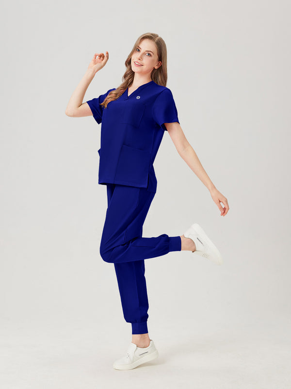Uniforme médico femenino azul real, imagen de exhibición del modelo