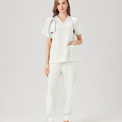 Uniforme de trabajo blanco de mujer, vista frontal