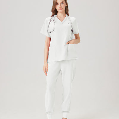 Jelrisofit Pijama Quirurgica V-Neck Blanco con Ajuste Casual