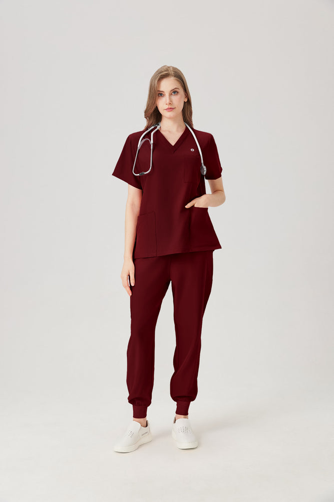 JelriSoFit® Classic Medical Scrubs for Women – Wine, Stain-Resistant