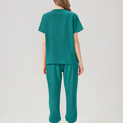 Uniforme médico femenino verde esmeralda, vista posterior