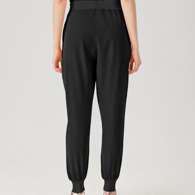 Bata quirúrgica negra JelriSoFit® para mujer, vista posterior del pantalón