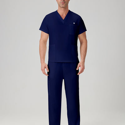 Bata quirúrgica azul marino JelriSoFit® para hombre (vista frontal del modelo)