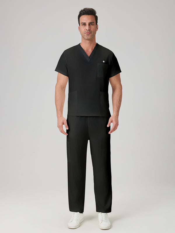 Bata quirúrgica negra para hombre JelriSoFit®, imagen de exhibición del modelo