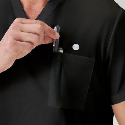 Bata quirúrgica negra para hombre JelriSoFit® con bolsillos multifunción