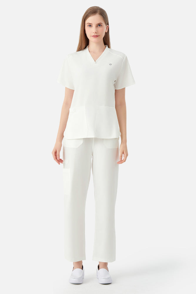 JelriSoFit® Straight-Cut Nursing Uniforms for Women – Cream White, Fluid Cut Design