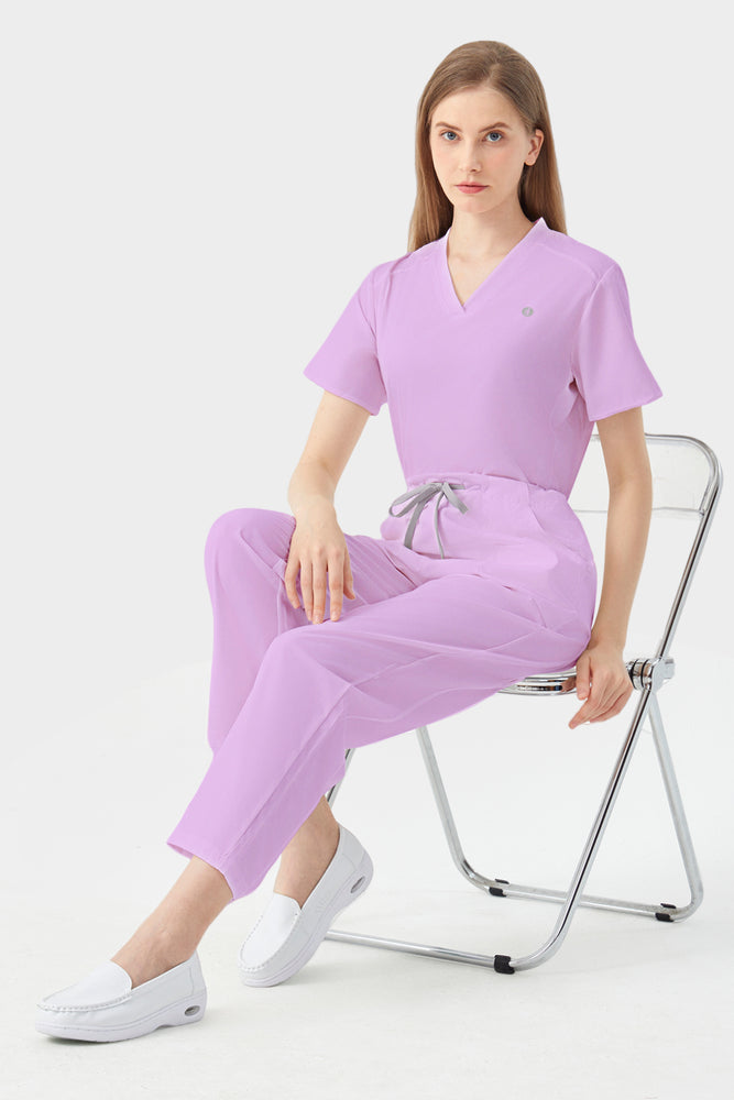 JelriSoFit® Straight-Cut Nursing Scrubs for Women – Violet, Large Multifunctional Pockets