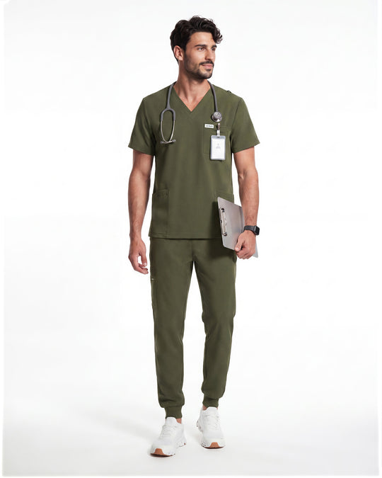 JelriSoFit Free Uniformes de Trabajo – Hombres Verde Musgo, Tejido resistente a salpicaduras leves