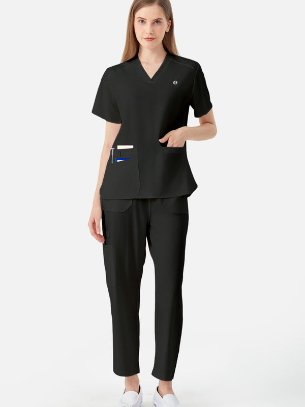 Uniforme médico negro de mujer, exhibición de efectos simples