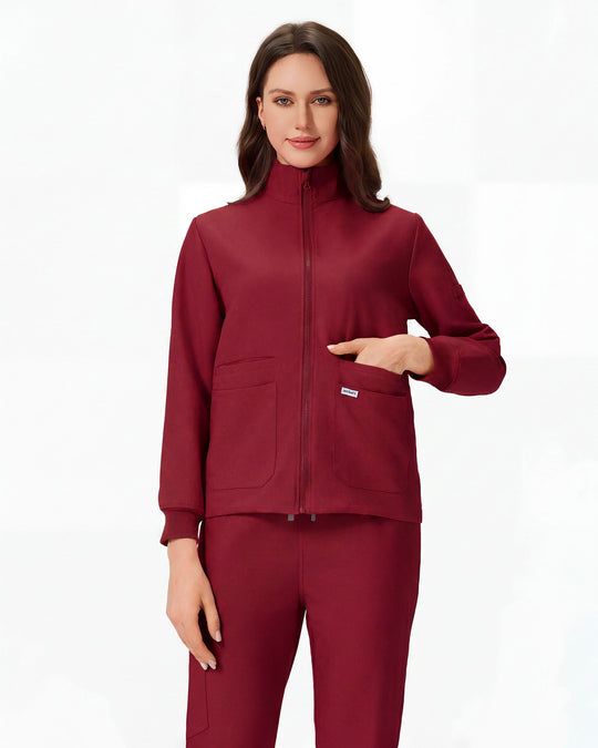 Uniforme de trabajo mujer vino – chaqueta y pantalón frontal