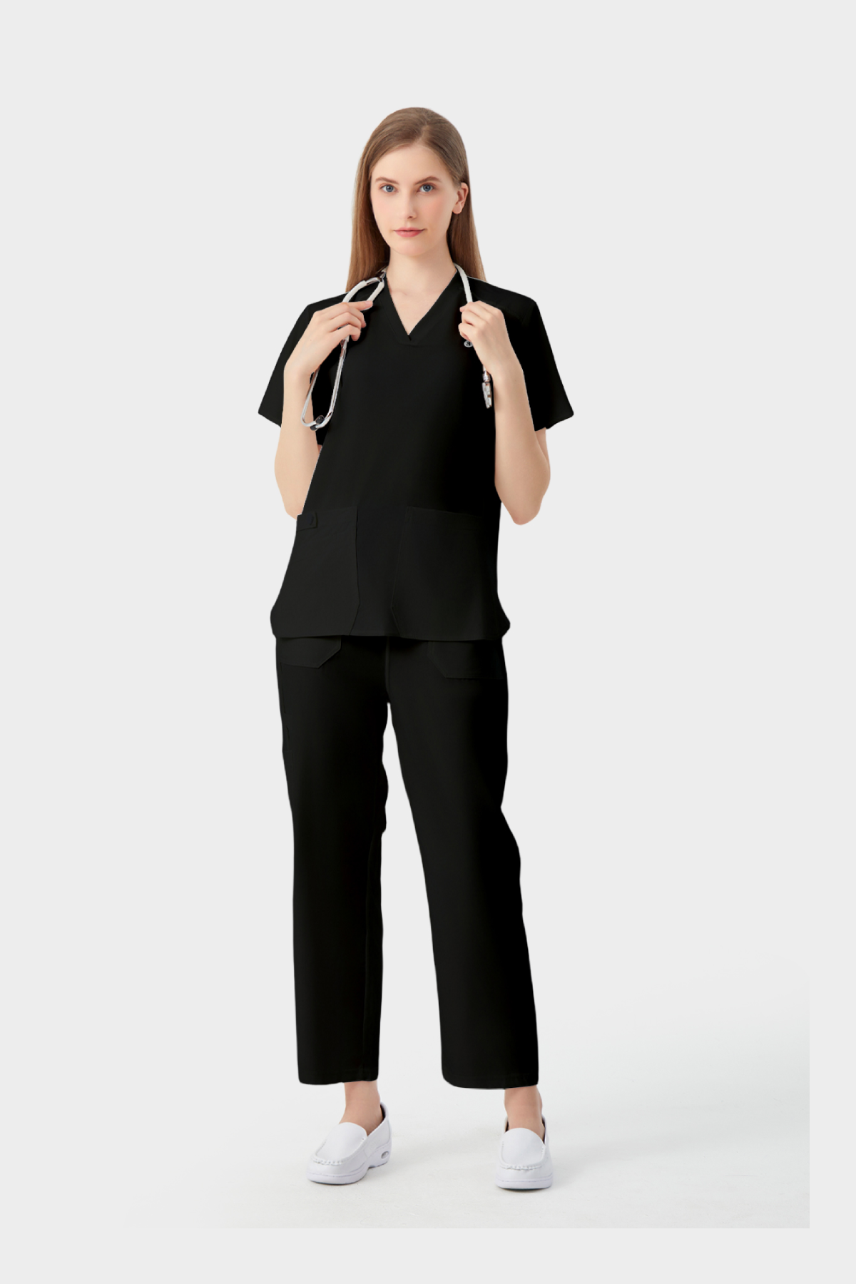 JelriSoFit® Straight-Cut Medical Uniforms for Women – Black, Straight Pants Set