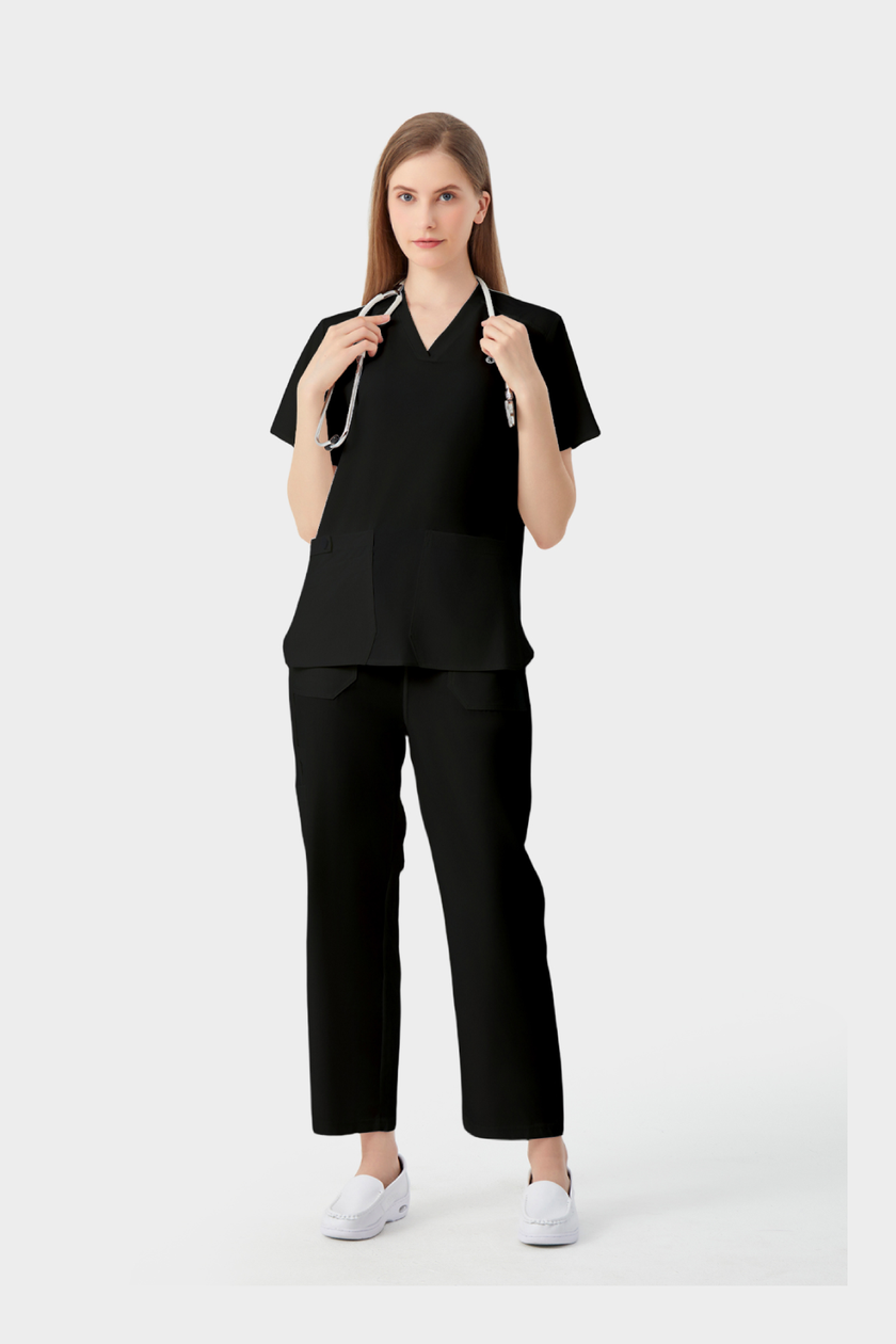 JelriSoFit® Straight-Cut Medical Uniforms for Women – Black, Straight Pants Set