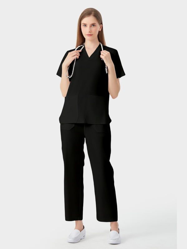 Uniforme médico femenino negro, imagen de exhibición del modelo