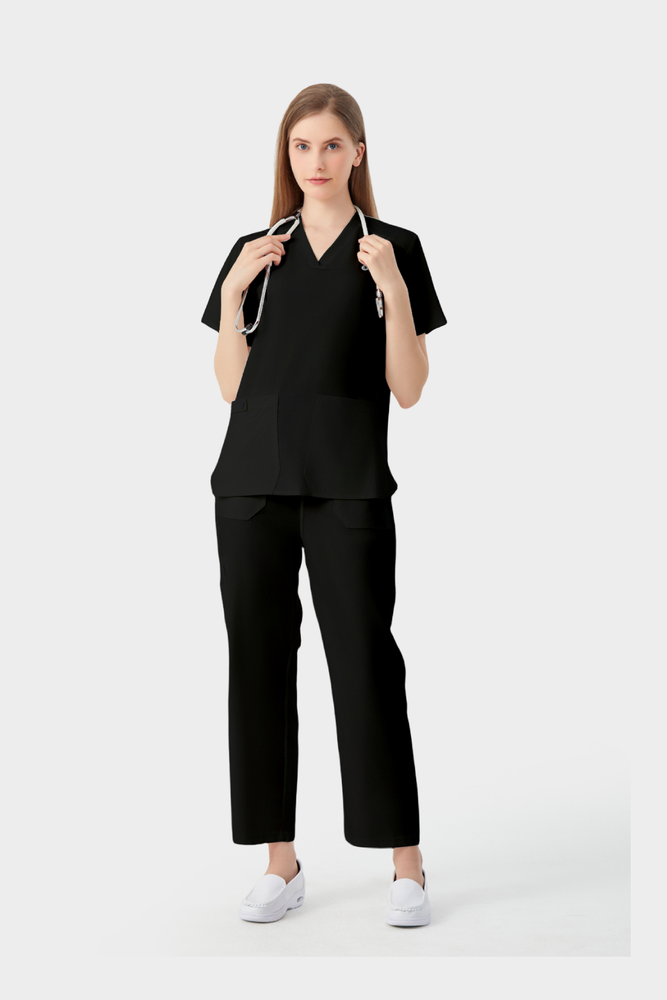Jelrisofit Quirúrgico Negro Con Cuello V y Cintura Ajustable