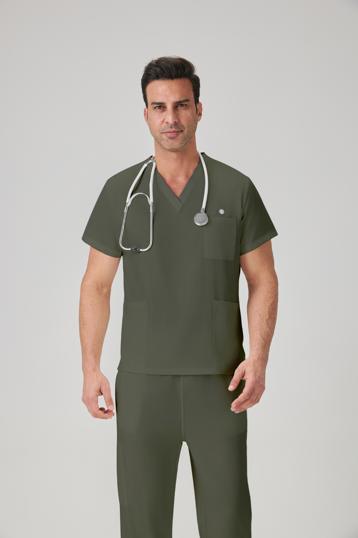 JelriSoFit Classic Uniformes Médicos - Hombre Frijol Verde Gris, fácil de limpiar