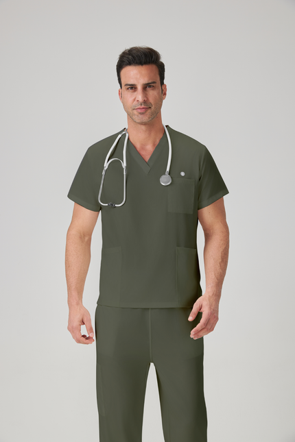 JelriSoFit Classic Uniformes Médicos - Hombre Frijol Verde Gris, Resistente a las manchas