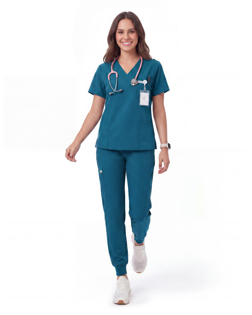 JelriSoFit Free Uniformes Médicos – Mujer Azure Blue, Bolsillos amplios