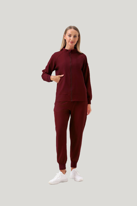 JelriSoFit Set quirúrgico 3 piezas – Mujer Burgundy, Diseño con bolsillos amplios
