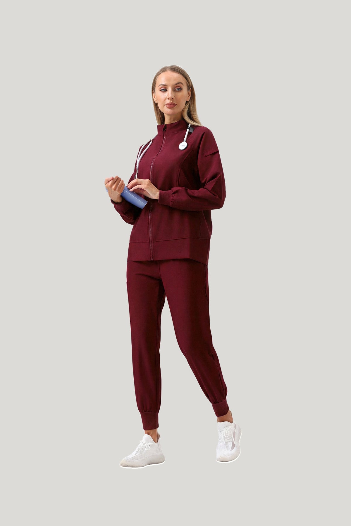 JelriSoFit Set quirúrgico 3 piezas – Mujer Burgundy, Diseño con bolsillos amplios