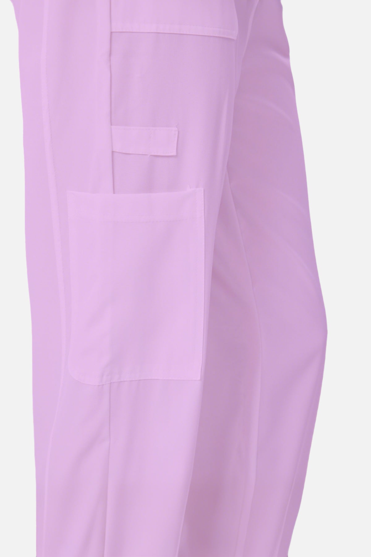 Bata quirúrgica morada de mujer, detalles de pantalón