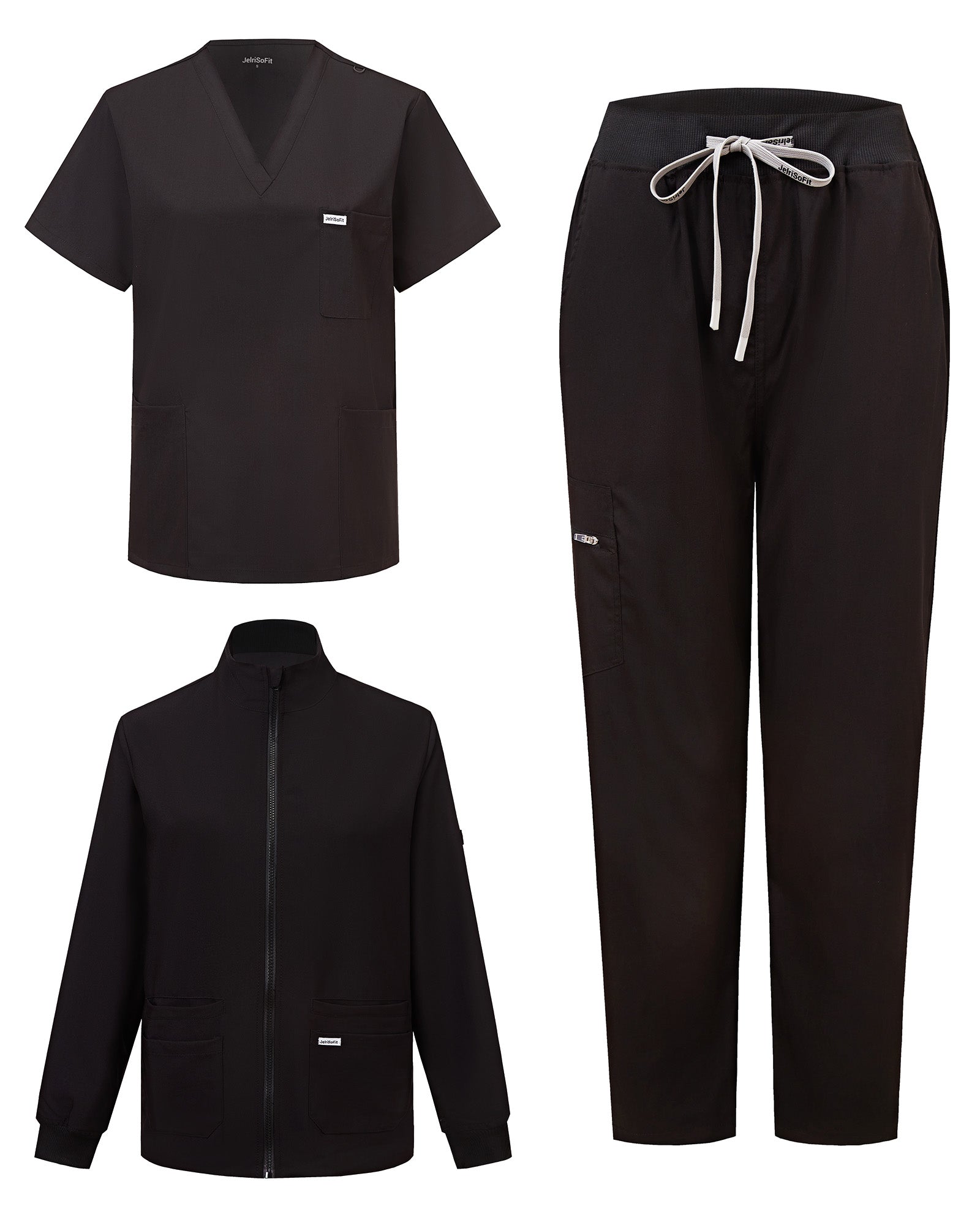 Desglose 3 piezas uniforme – chaqueta, top y pantalón negro
