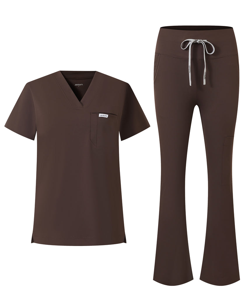 JelriSoFit FlowForm Uniformes de Trabajo 2 Piezas – Mujer Espresso, comodidad tipo activewear y ajuste estructurado