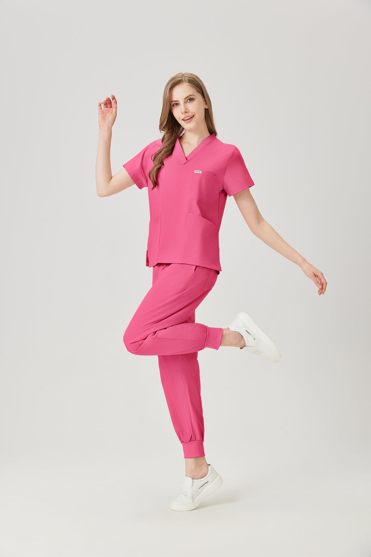 Camisón quirúrgico fucsia para mujer JelriSoFit® (vista lateral)