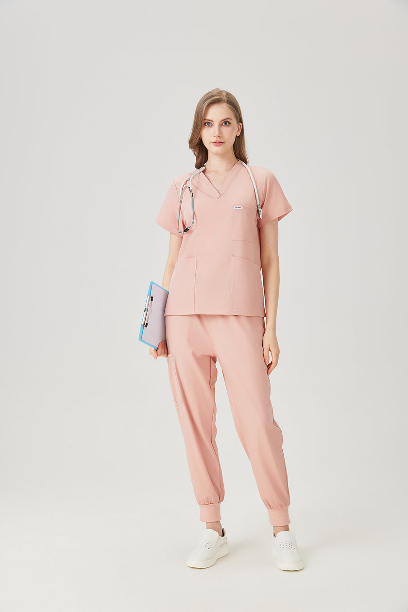 Uniforme médico rosa para mujer JelriSoFit®, imagen de exhibición del modelo