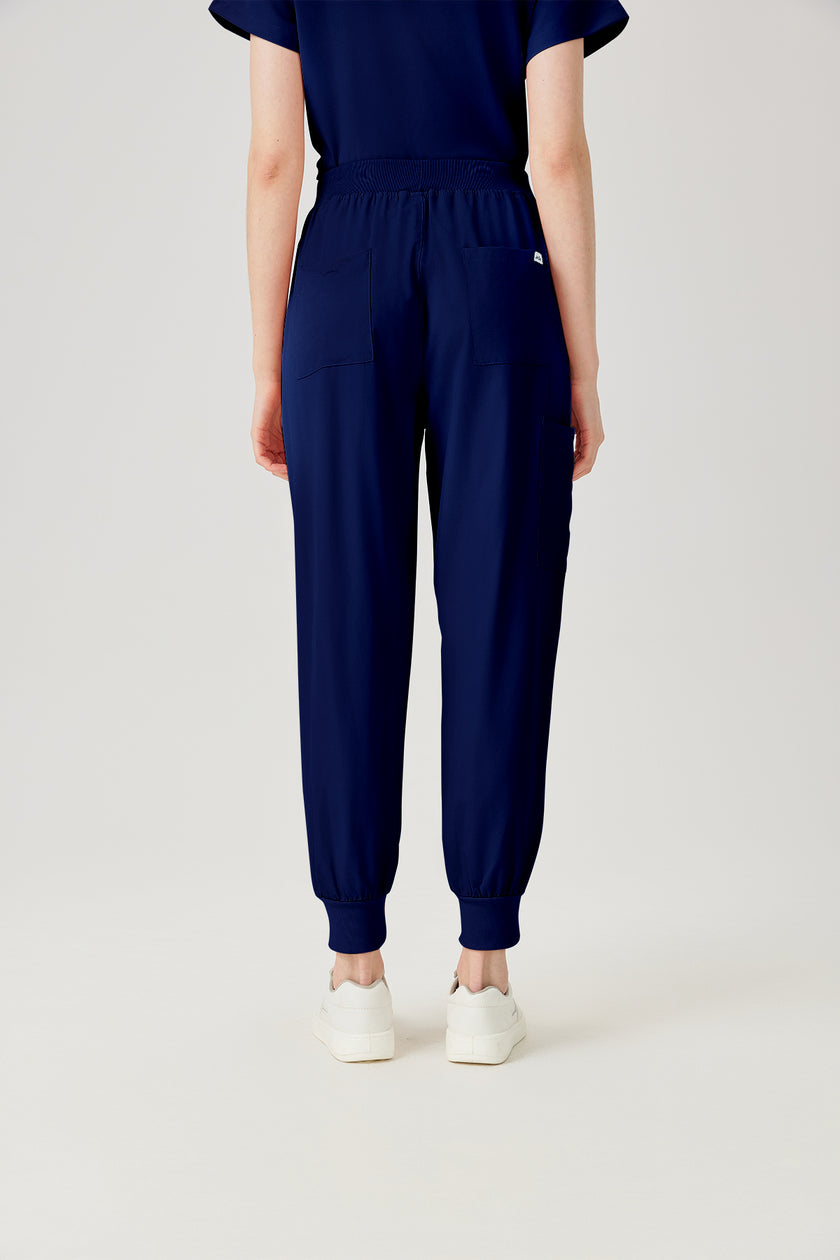 Bata quirúrgica azul marino para mujer, pantalón, vista posterior