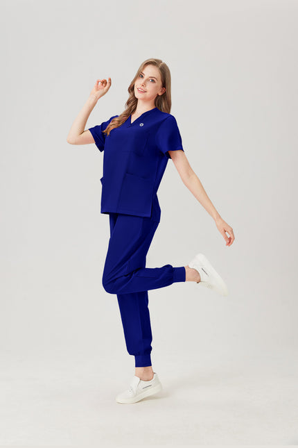 Uniforme médico femenino azul real, imagen de exhibición del modelo