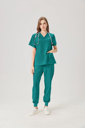 Jelrisofit Medical Scrubs in Emerald Green with Adjustable Waist