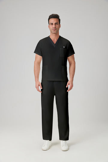 Bata quirúrgica negra para hombre JelriSoFit®, imagen de exhibición del modelo