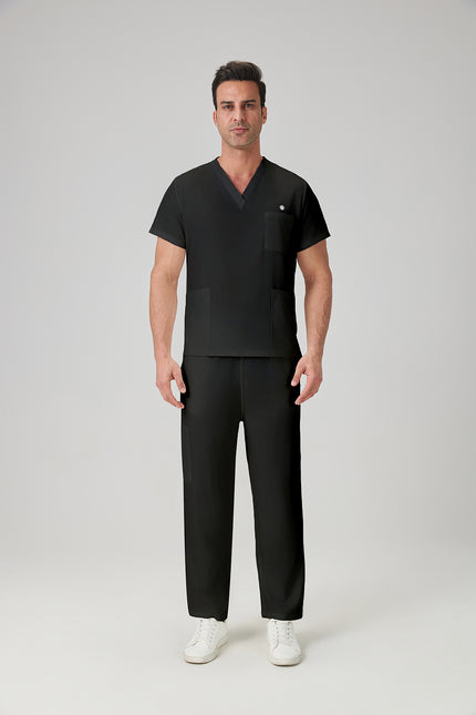 Bata quirúrgica negra para hombre JelriSoFit®, imagen de exhibición del modelo