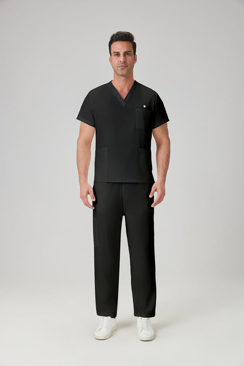Bata quirúrgica negra para hombre JelriSoFit®, imagen de exhibición del modelo