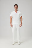 JelriSoFit Classic Medical Uniforms - Men's White, Straight Leg Trouser Set