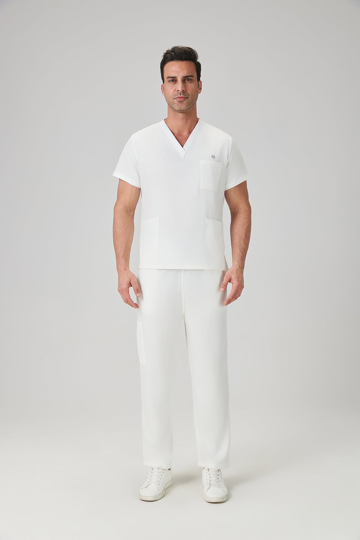 JelriSoFit Classic Medical Uniforms - Men's White, Straight Leg Trouser Set