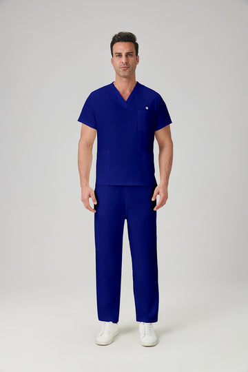 Uniforme médico JelriSoFit® azul real para hombre, vista frontal