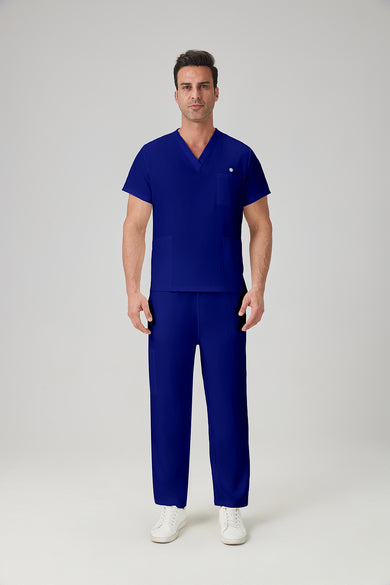 Uniforme médico JelriSoFit® azul real para hombre, vista frontal