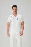 JelriSoFit Classic Medical Uniforms - Men's White, Straight Leg Trouser Set
