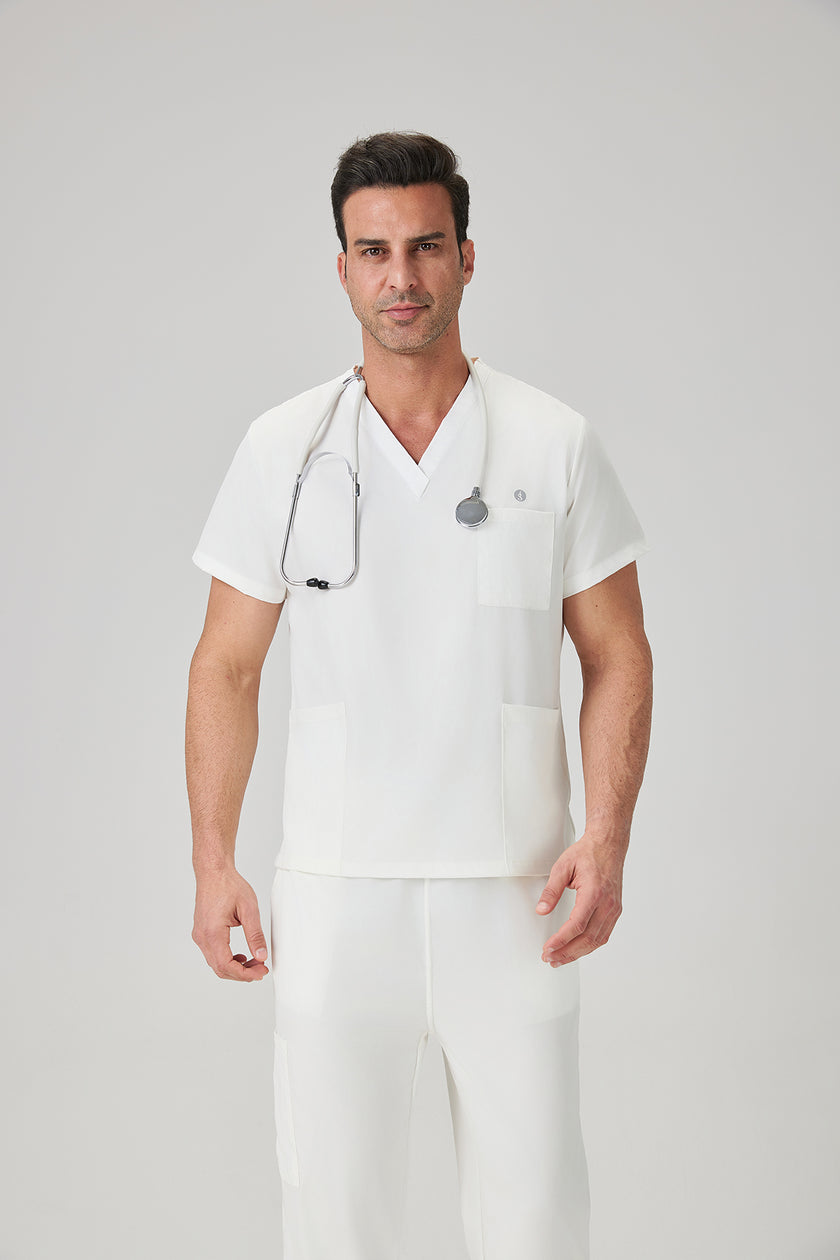 JelriSoFit Classic Medical Uniforms - Men's White, Straight Leg Trouser Set