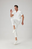 JelriSoFit Classic Medical Uniforms - Men's White, Straight Leg Trouser Set