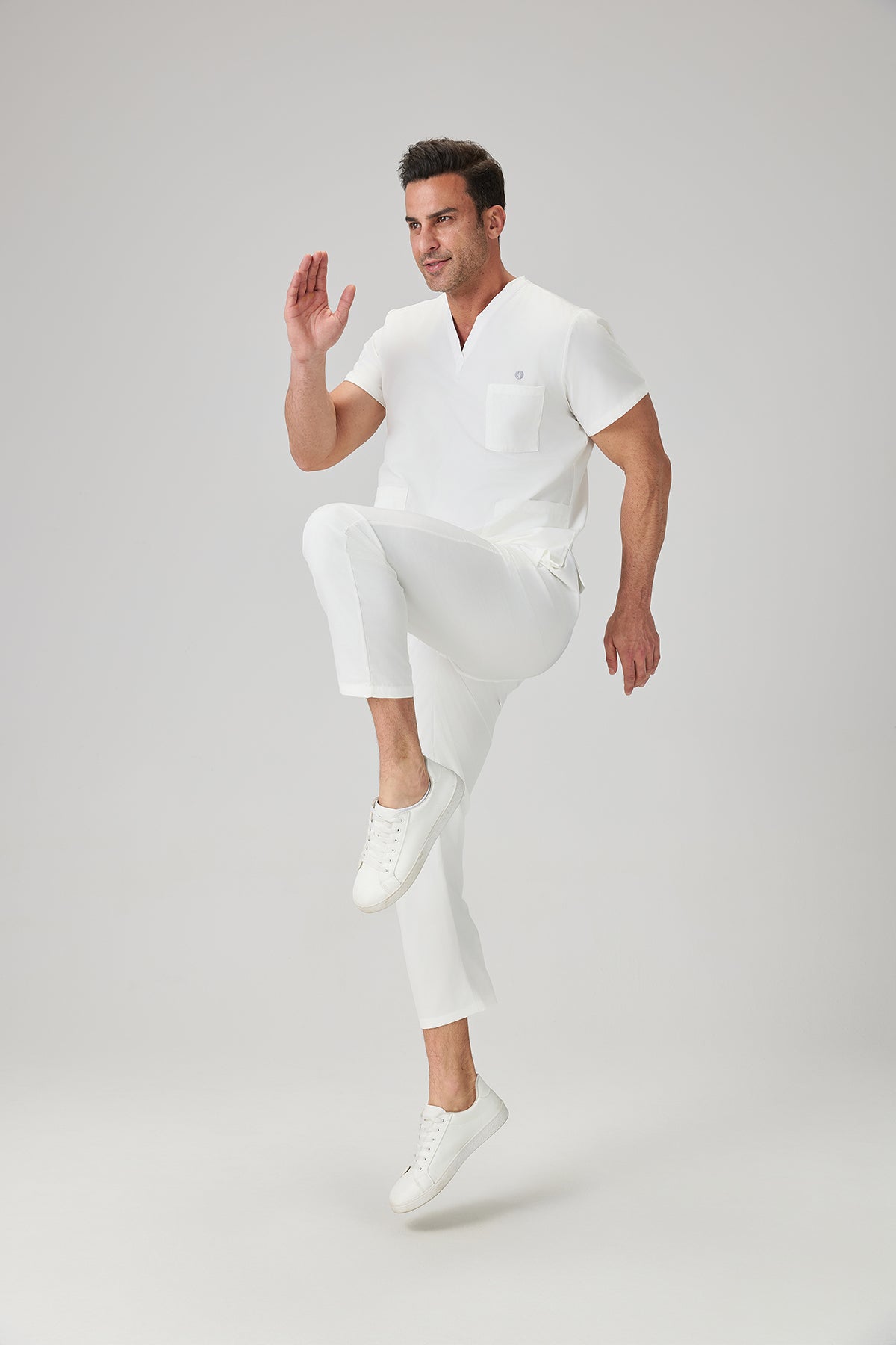 JelriSoFit Classic Medical Uniforms - Men's White, Straight Leg Trouser Set