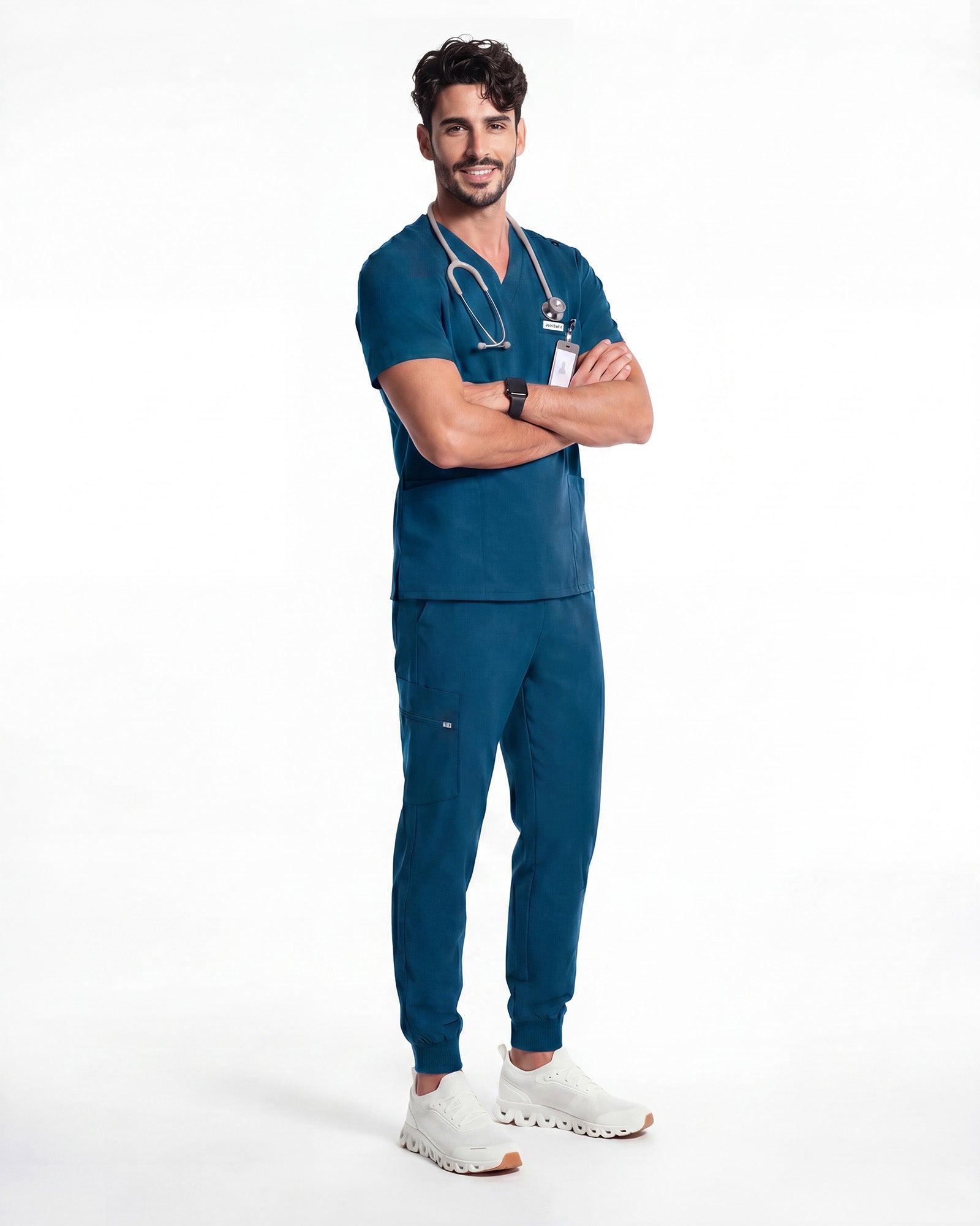 JelriSoFit Free Uniformes Médicos – Hombres Azure Blue, Cintura elástica