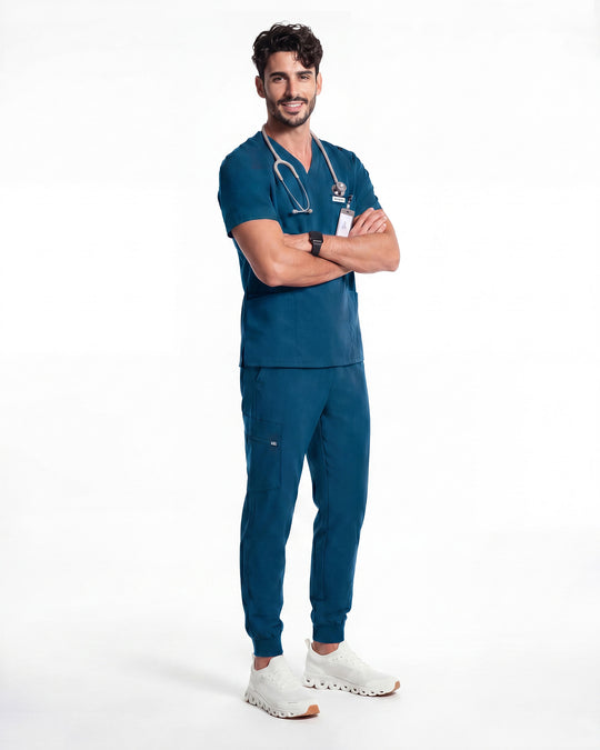 JelriSoFit Free Uniformes Médicos – Hombres Azure Blue, Cintura elástica